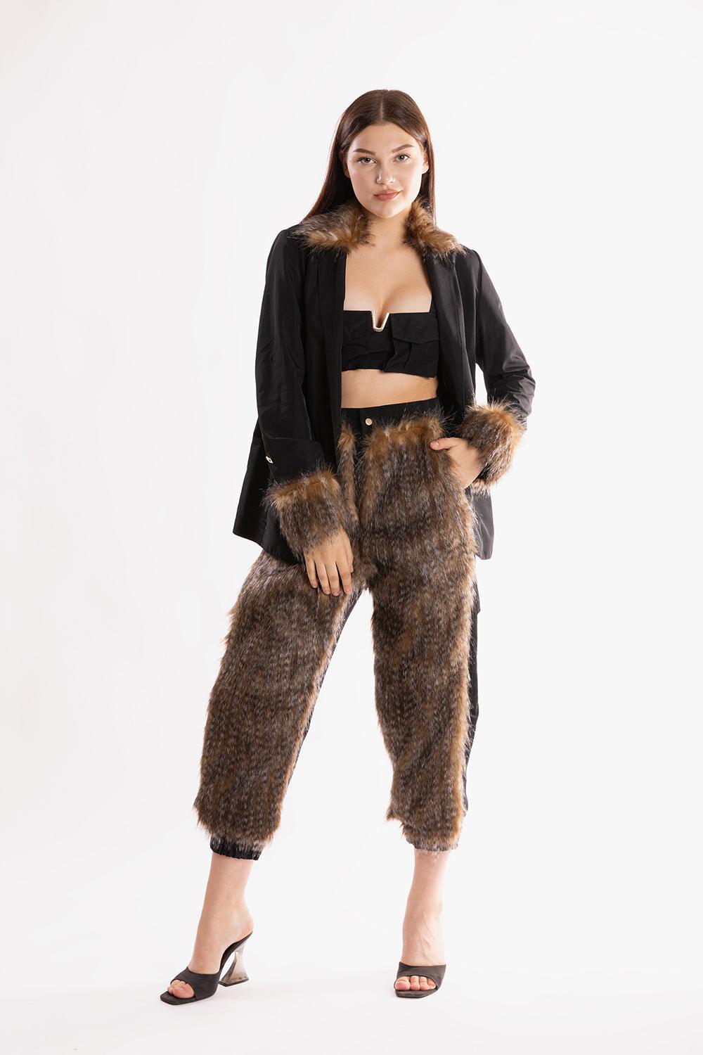 Ramme-Raider Fur Pant With Animal Print v1-Pantolon-1-Milagron.com
