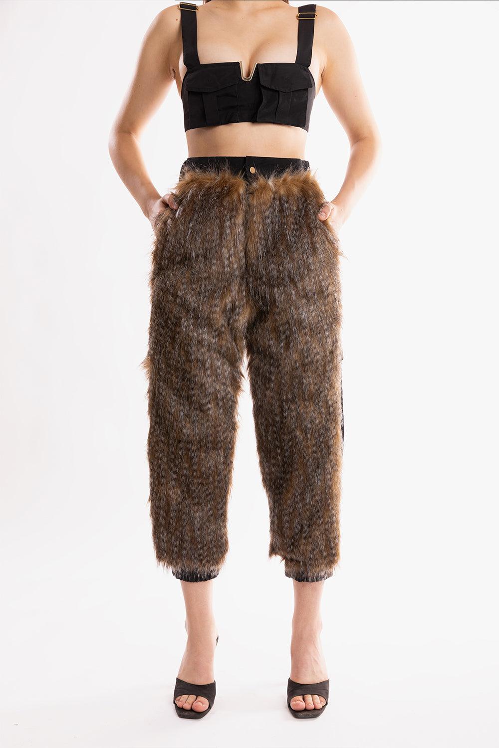 Ramme-Raider Fur Pant With Animal Print v1-Pantolon-2-Milagron.com