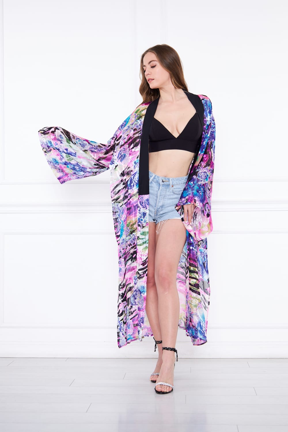 Silk Parade-Saf İpek Lila Desenli Yakma Şifon Kimono-Kimono-1-Milagron.com