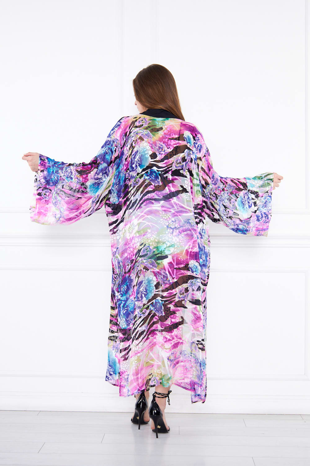 Silk Parade-Saf İpek Lila Desenli Yakma Şifon Kimono-Kimono-3-Milagron.com