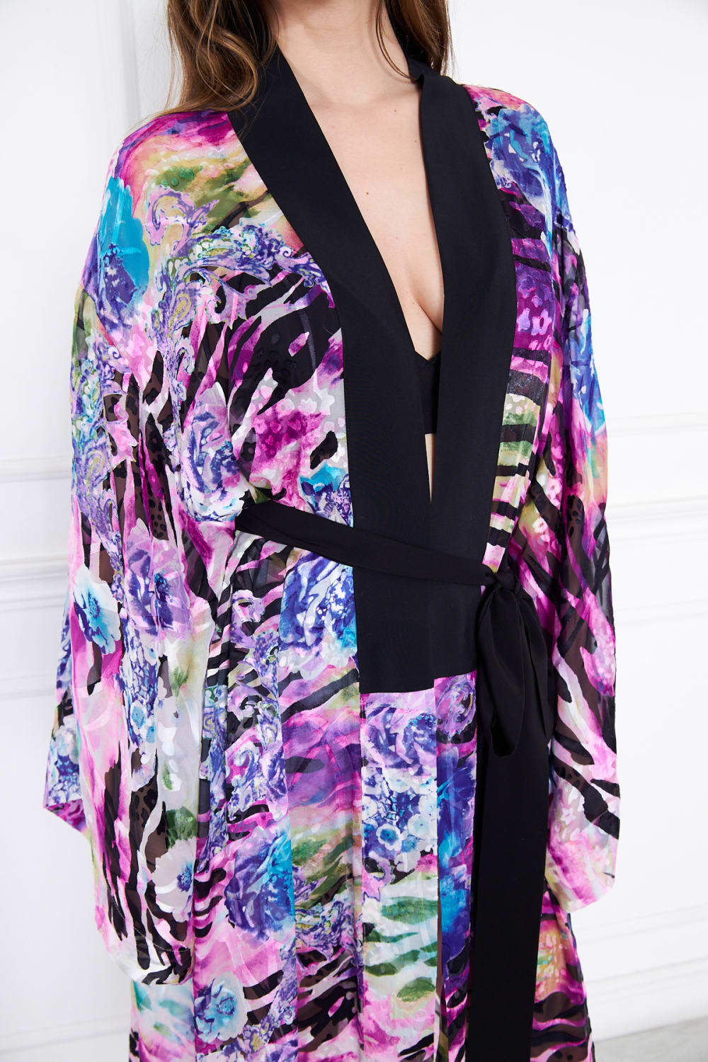 Silk Parade-Saf İpek Lila Desenli Yakma Şifon Kimono-Kimono-4-Milagron.com