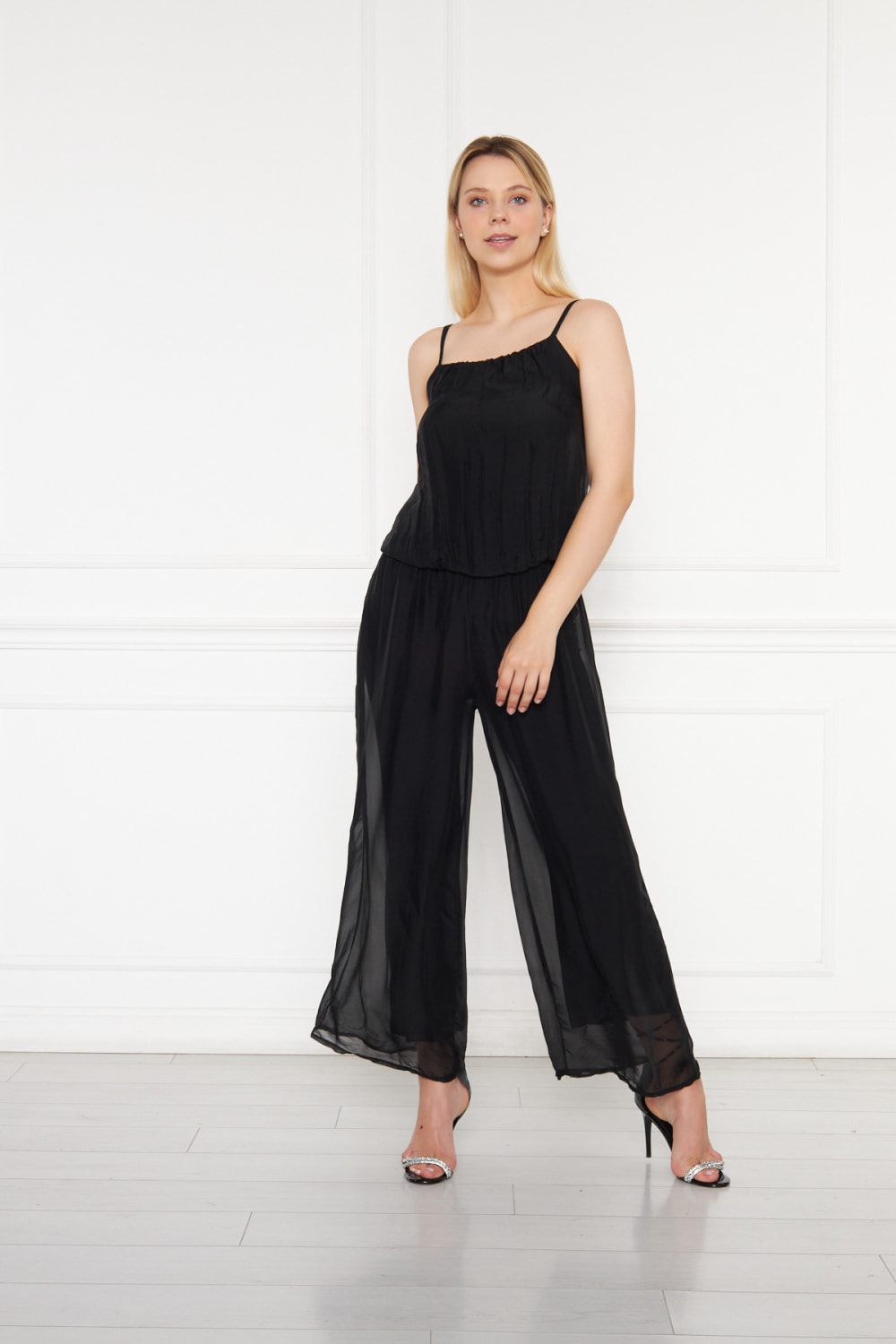 Silk Parade-Saf İpek Şİfon Siyah Tulum-Tulum-4-Milagron.com