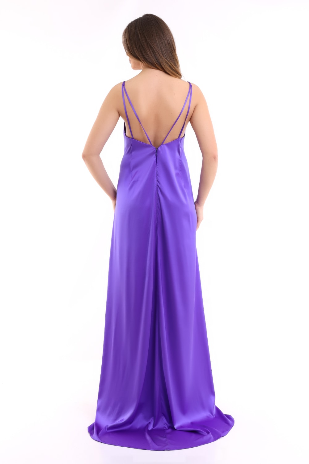 Silk Parade-Saf İpek Saten Mor Gece Elbisesi-Elbise-4-Milagron.com