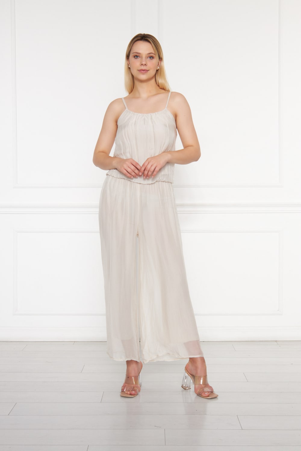 Silk Parade-Saf İpek Şifon Bej Tulum-Tulum-2-Milagron.com