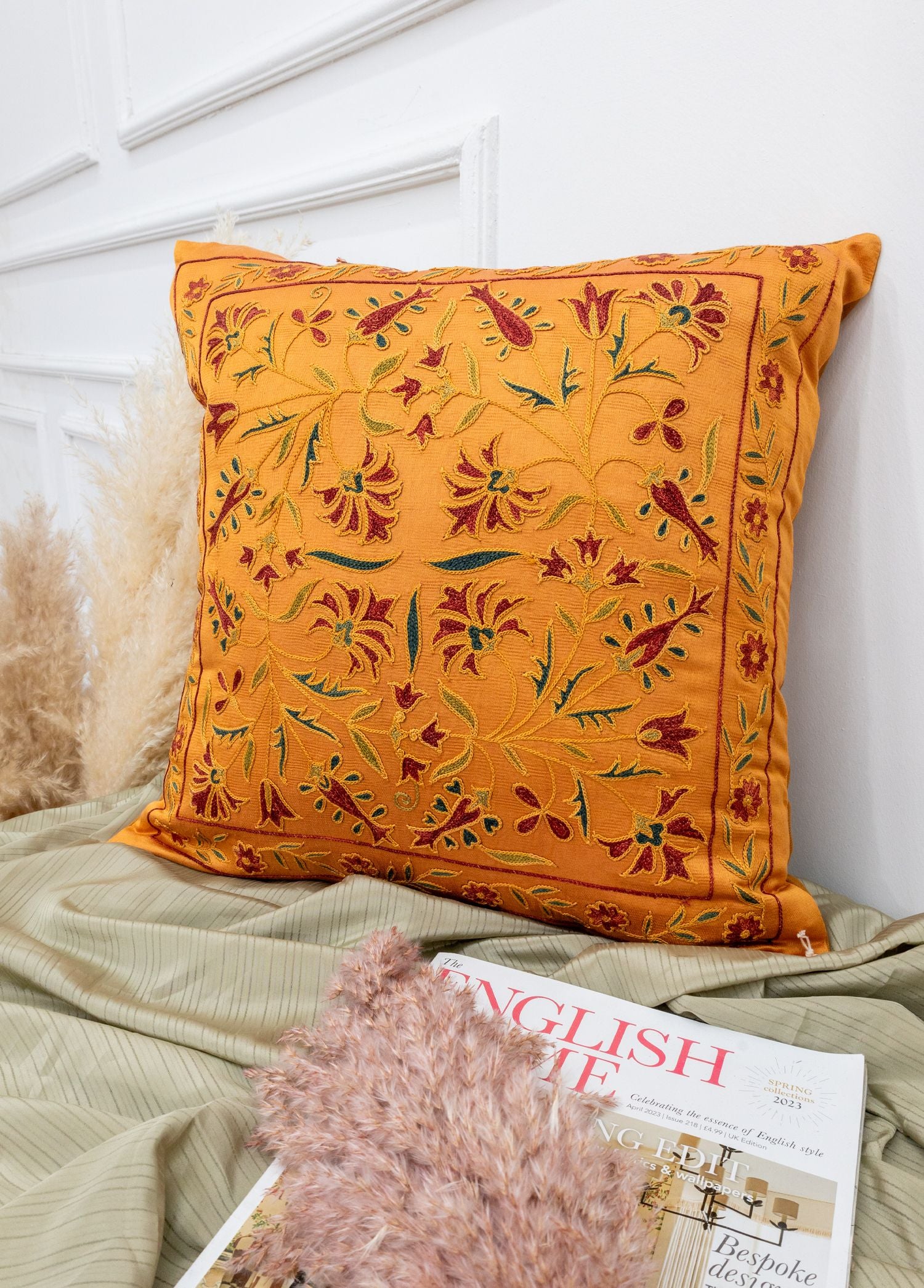 Soho Antiq-Baler Floral Desenli El Yapımı Kırlent 50x50 Cm-Yastık-2-Milagron.com