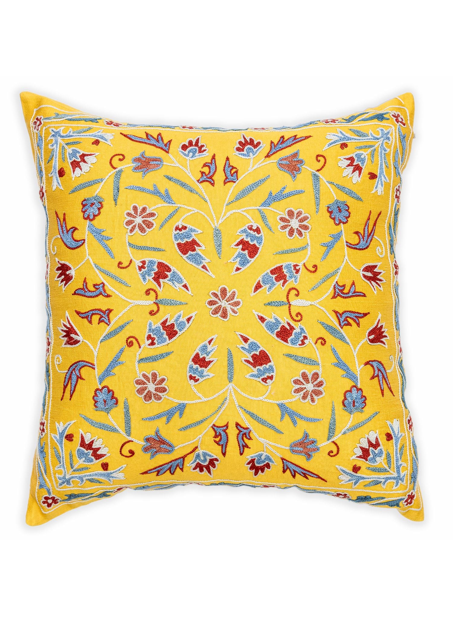 Soho Antiq-Berez El Yapımı Suzani Sarı Yastık 50x50 Cm-Yastık-1-Milagron.com