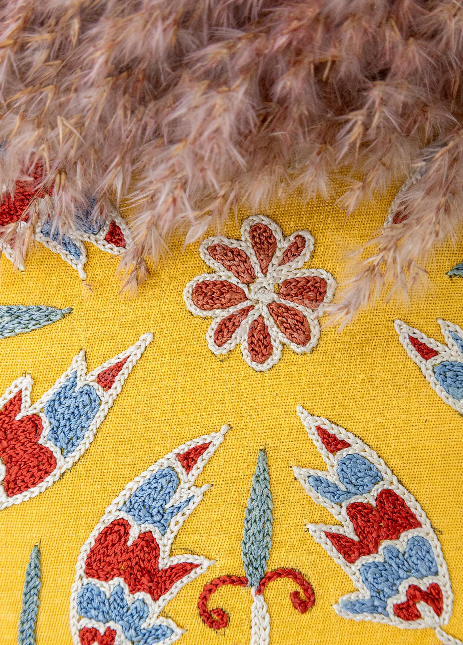 Soho Antiq-Berez El Yapımı Suzani Sarı Yastık 50x50 Cm-Yastık-3-Milagron.com