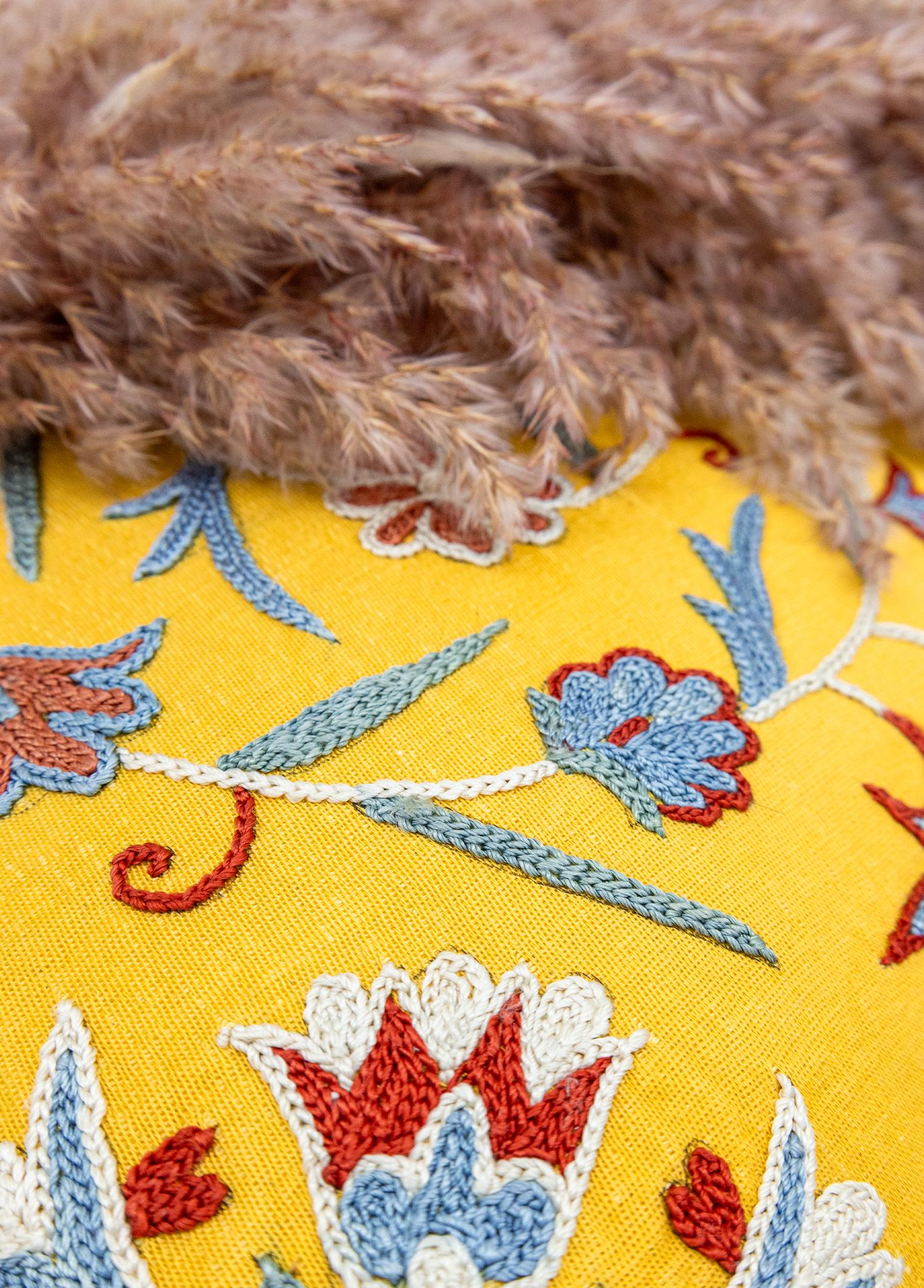 Soho Antiq-Berez El Yapımı Suzani Sarı Yastık 50x50 Cm-Yastık-4-Milagron.com