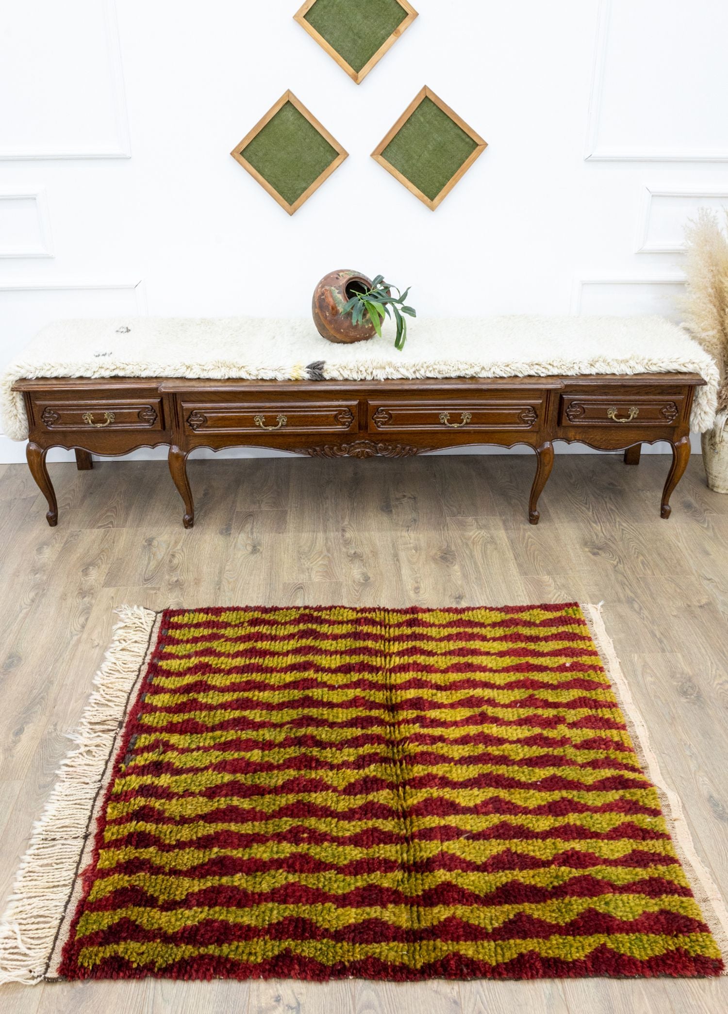 Soho Antiq-Beyreli Etnik Desenli El Dokuma Yün Halı 120x132 Cm-Halı-2-Milagron.com