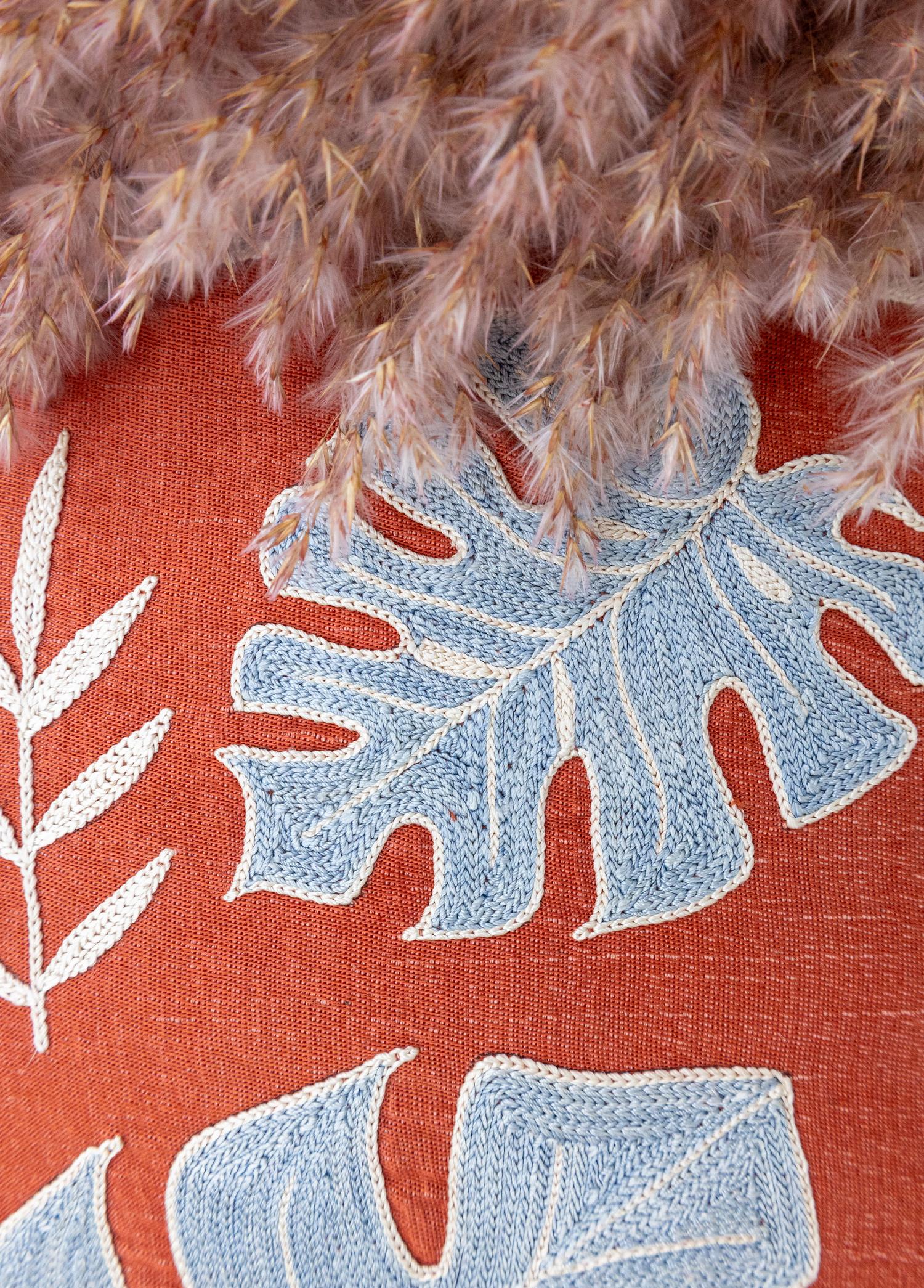 Soho Antiq-Esil Yaprak Desenli Suzani Yastık 50x50 Cm-Yastık-3-Milagron.com