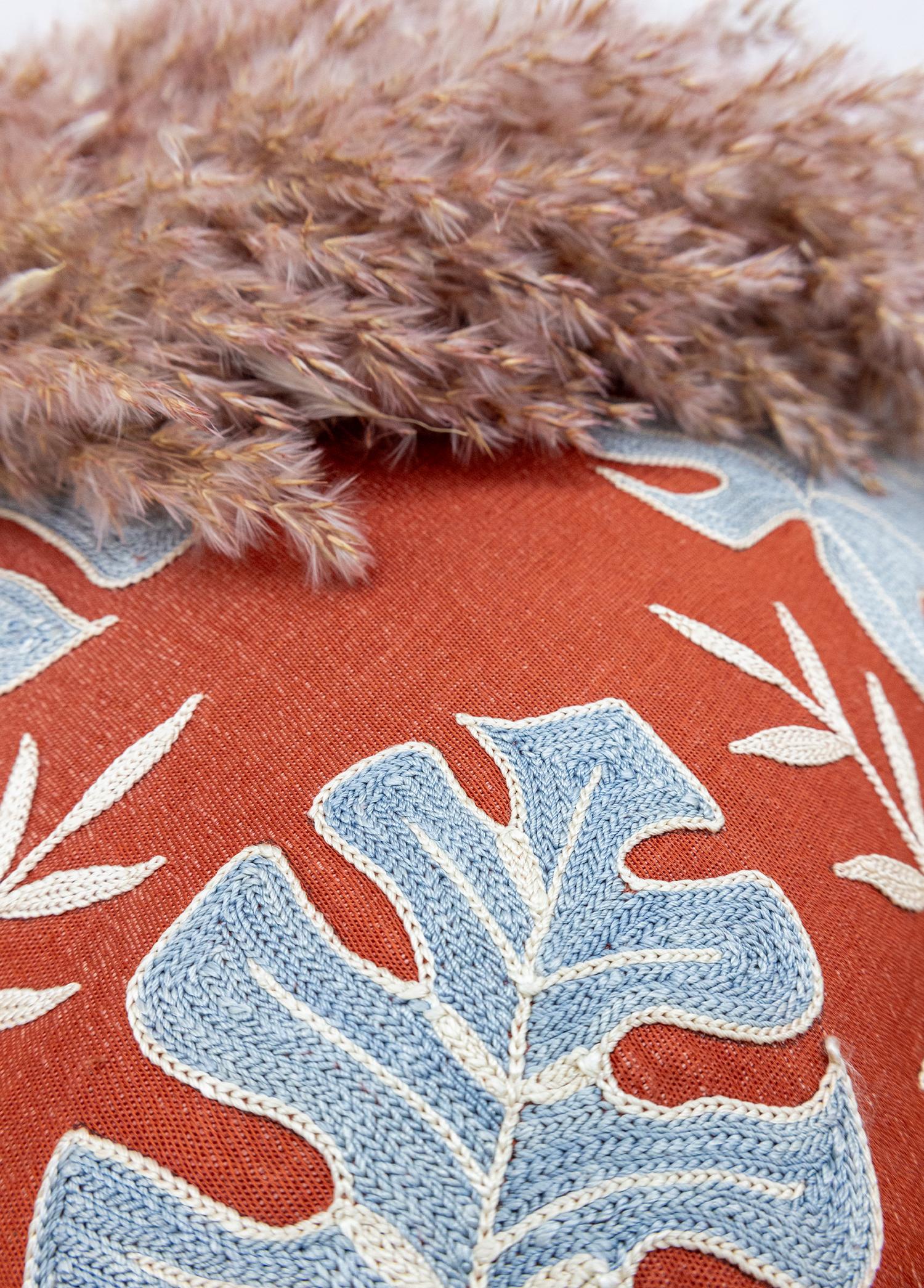 Soho Antiq-Esil Yaprak Desenli Suzani Yastık 50x50 Cm-Yastık-4-Milagron.com