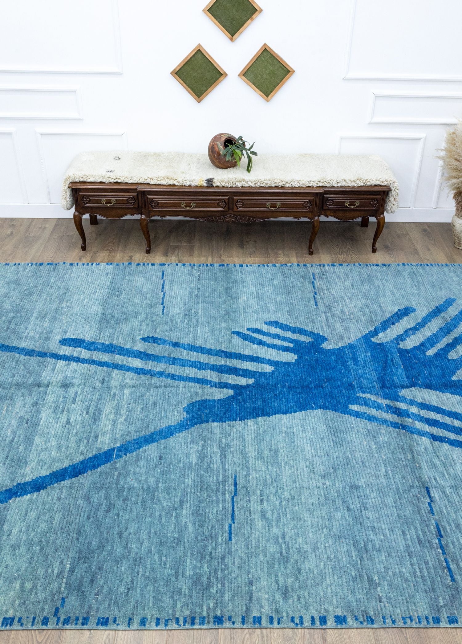 Soho Antiq-Faralya Mavi Figürlü Tülü El Dokuma Yün Halı 278x443 Cm-Halı-2-Milagron.com