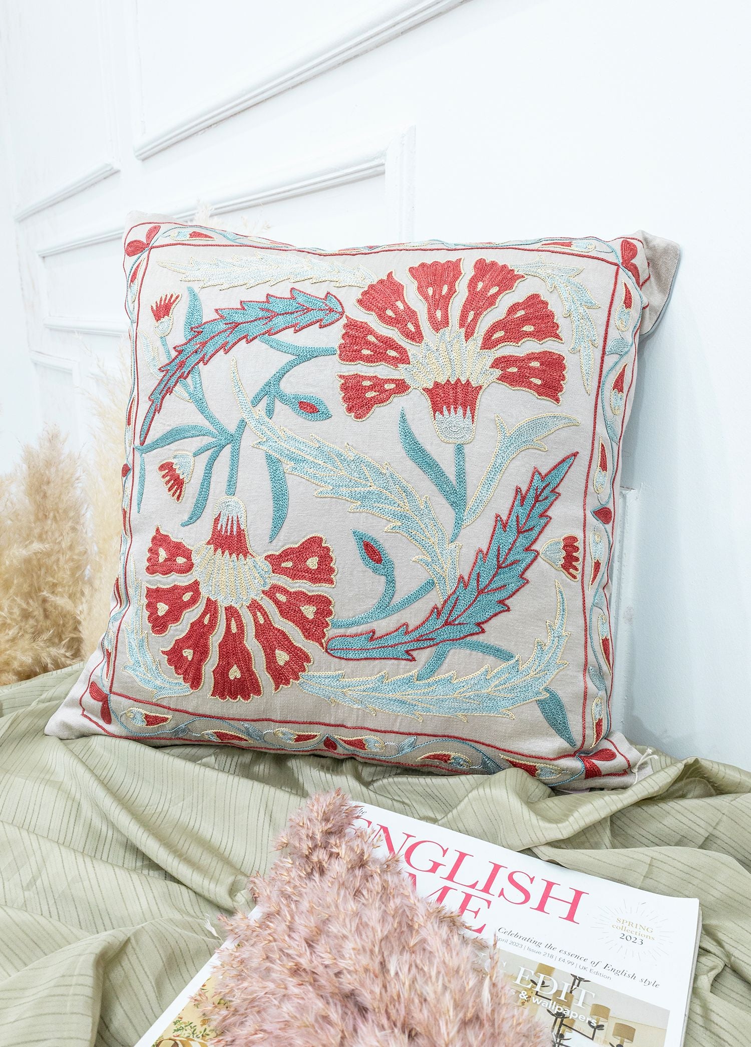 Soho Antiq-Haver Dekoratif İpek Suzani Kırlent 50x50 Cm-Yastık-2-Milagron.com