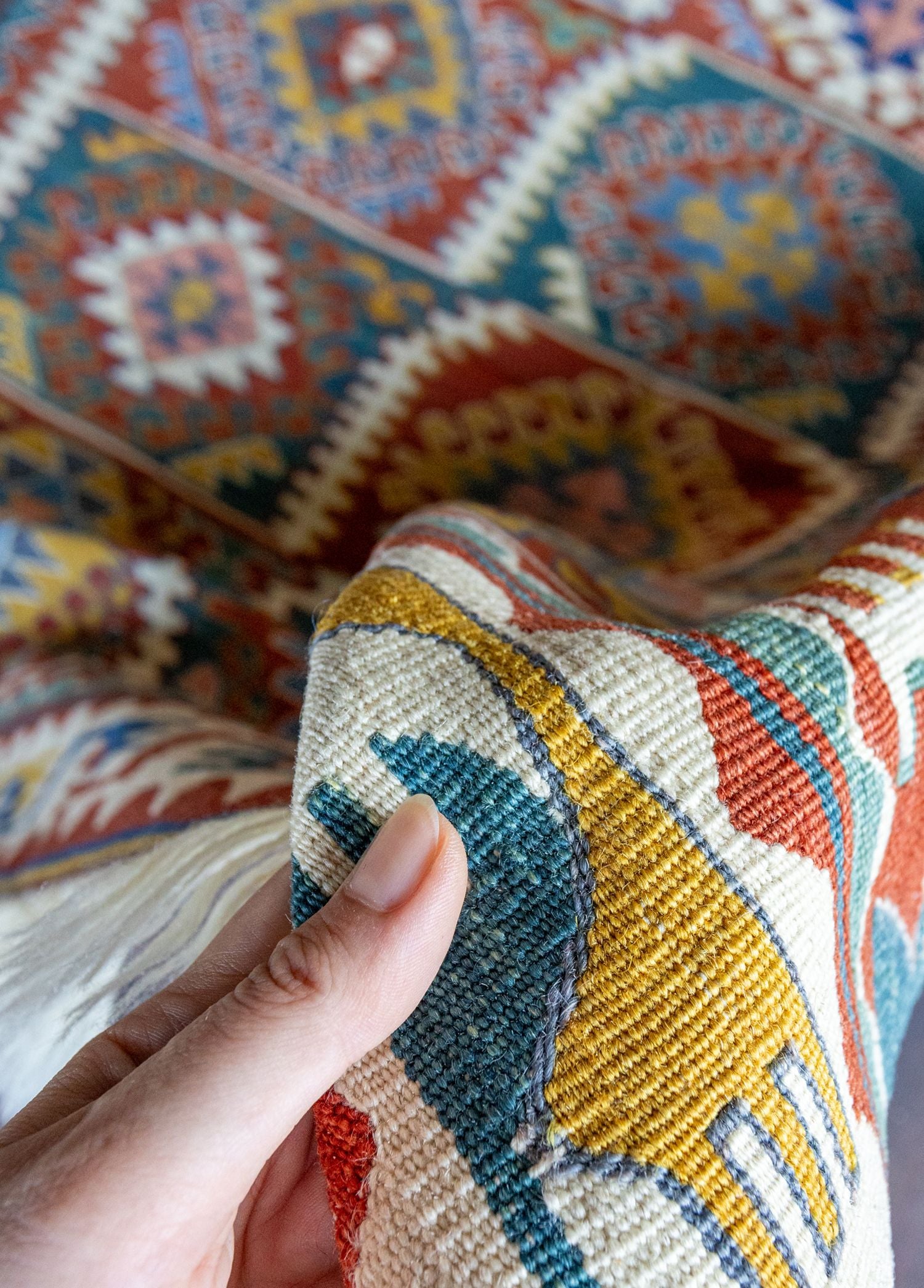 Soho Antiq-Mimoza Etnik Desenli El Dokuma Yün Kavak Kilim 111x125 Cm-Halı-4-Milagron.com