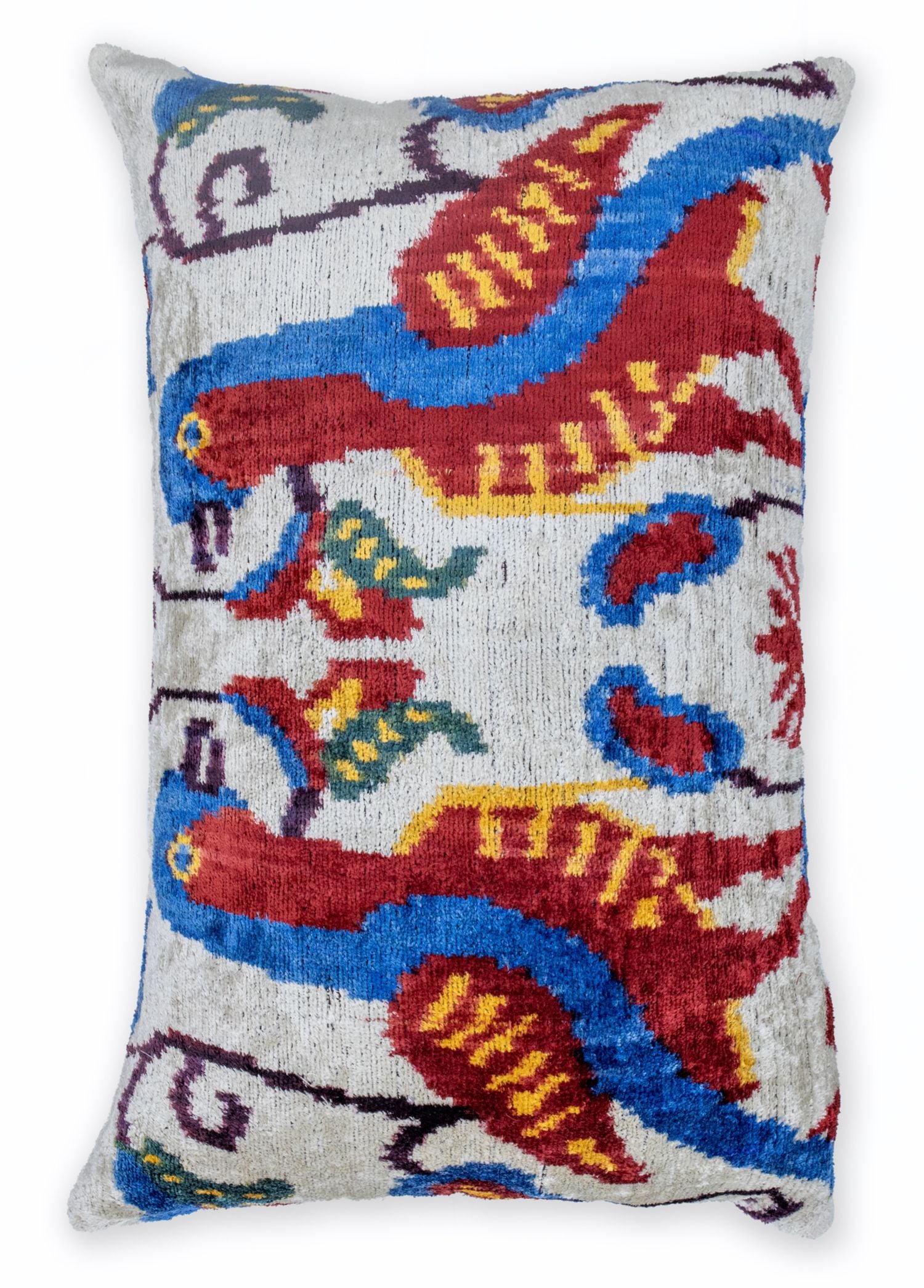 Soho Antiq-Navid Papağan Figürlü El Yapımı Kadife İkat Yastık 60x40 Cm-Yastık-1-Milagron.com