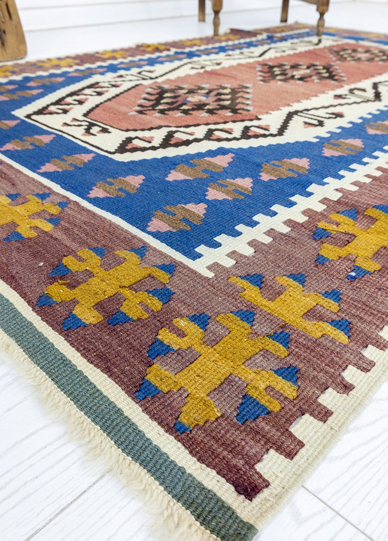 Soho Antiq-Simenit Vintage Rustik Mihraplı Yün Kilim 113x183 Cm-Halı-3-Milagron.com