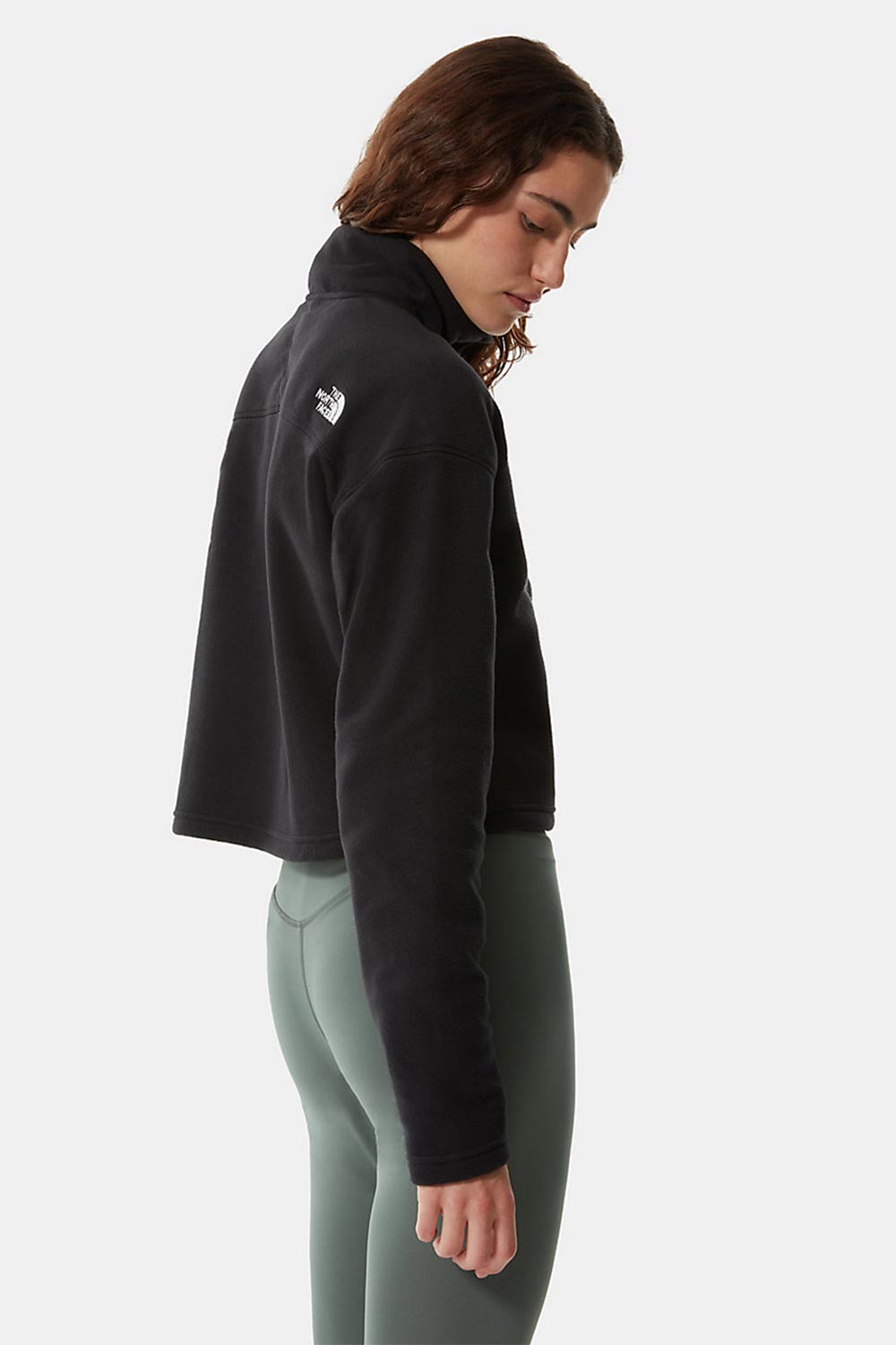 The North Face-Women 100 Glacier Cropped 1/4 Zip Black-Sweatshirts & Hoodies-5-Milagron.com