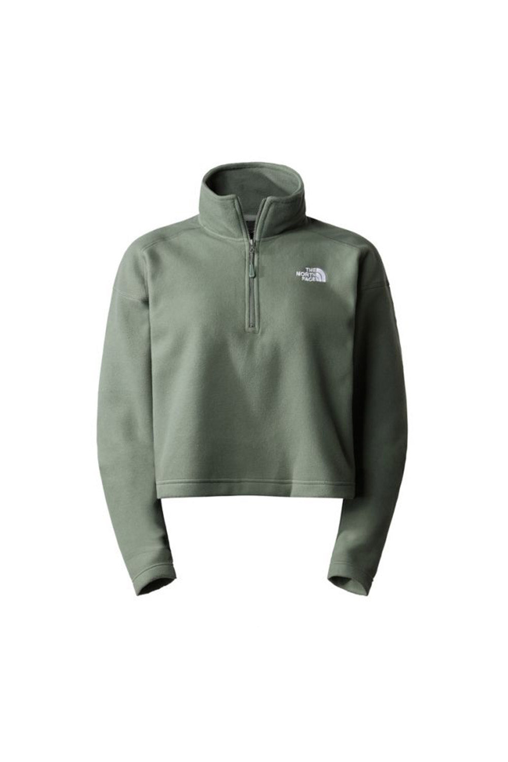 The North Face-Women 100 Glacier Cropped 1/4 Zip Thyme-Sweatshirts & Hoodies-1-Milagron.com