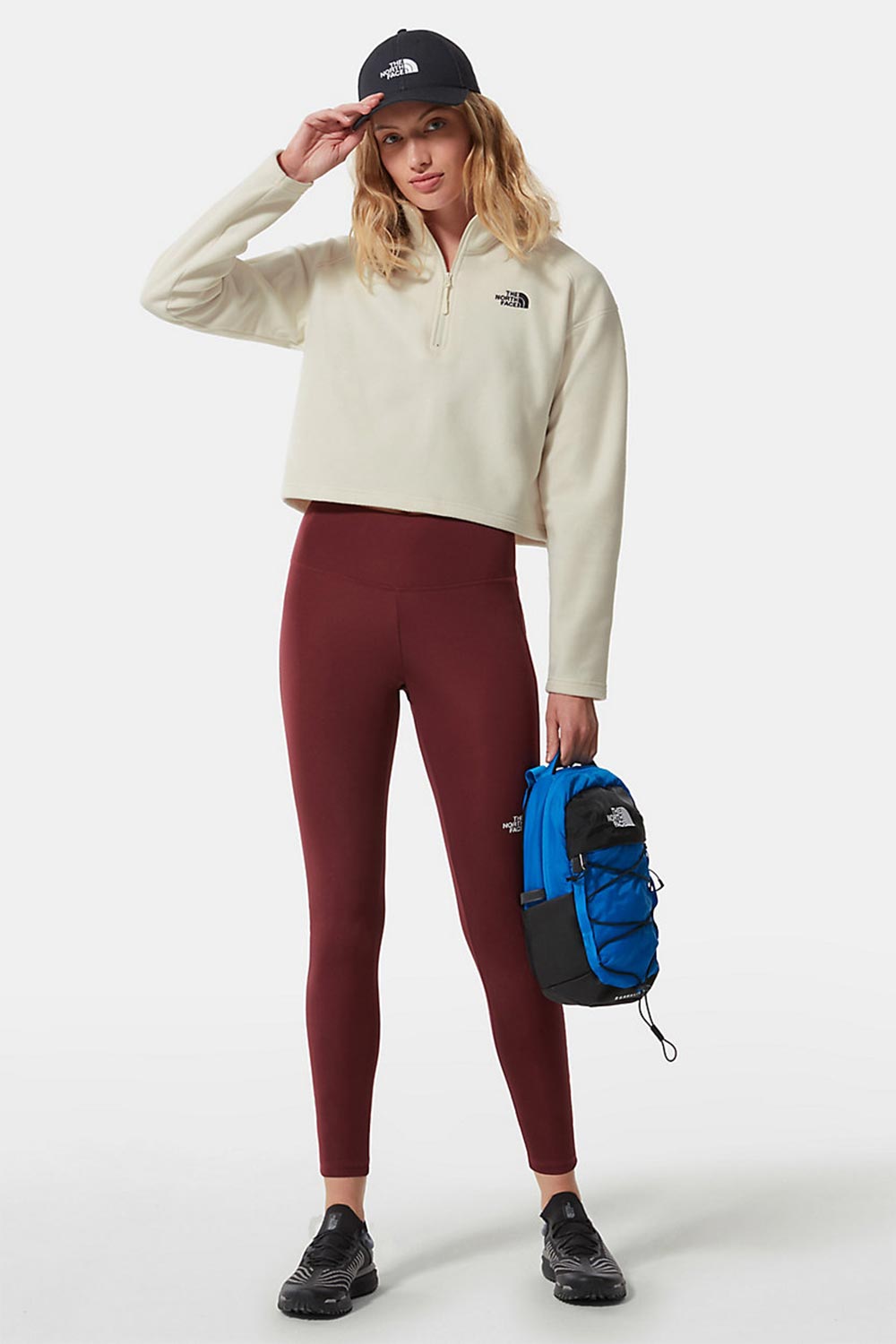 The North Face-Women 100 Glacier Cropped 1/4 Zip White-Sweatshirts & Hoodies-2-Milagron.com