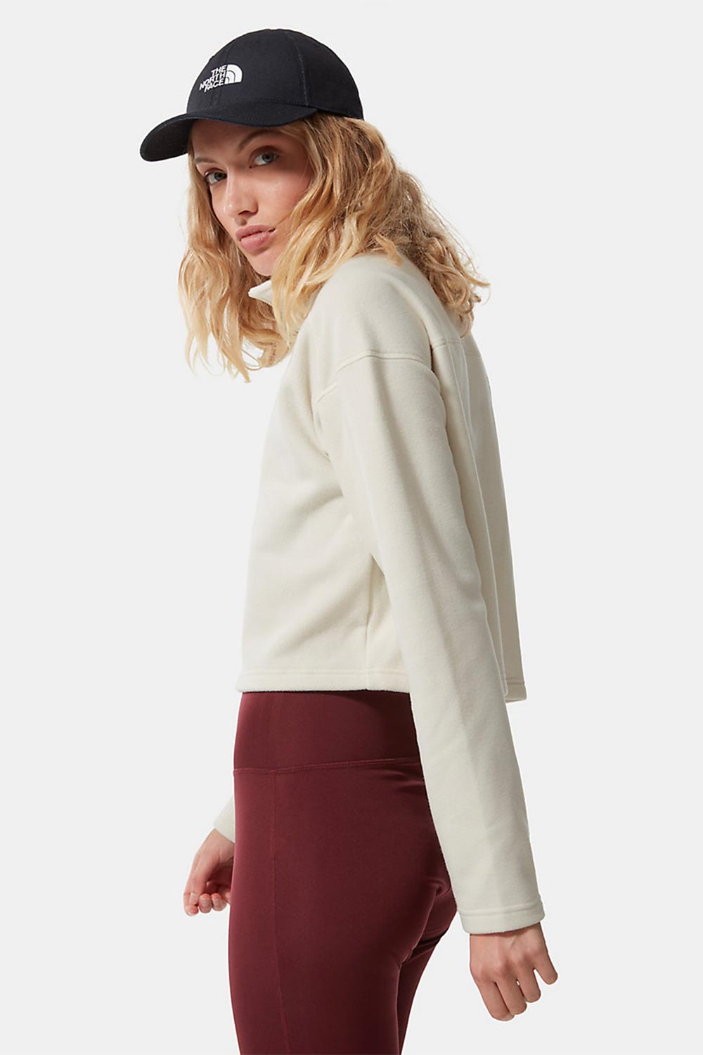 The North Face-Women 100 Glacier Cropped 1/4 Zip White-Sweatshirts & Hoodies-4-Milagron.com