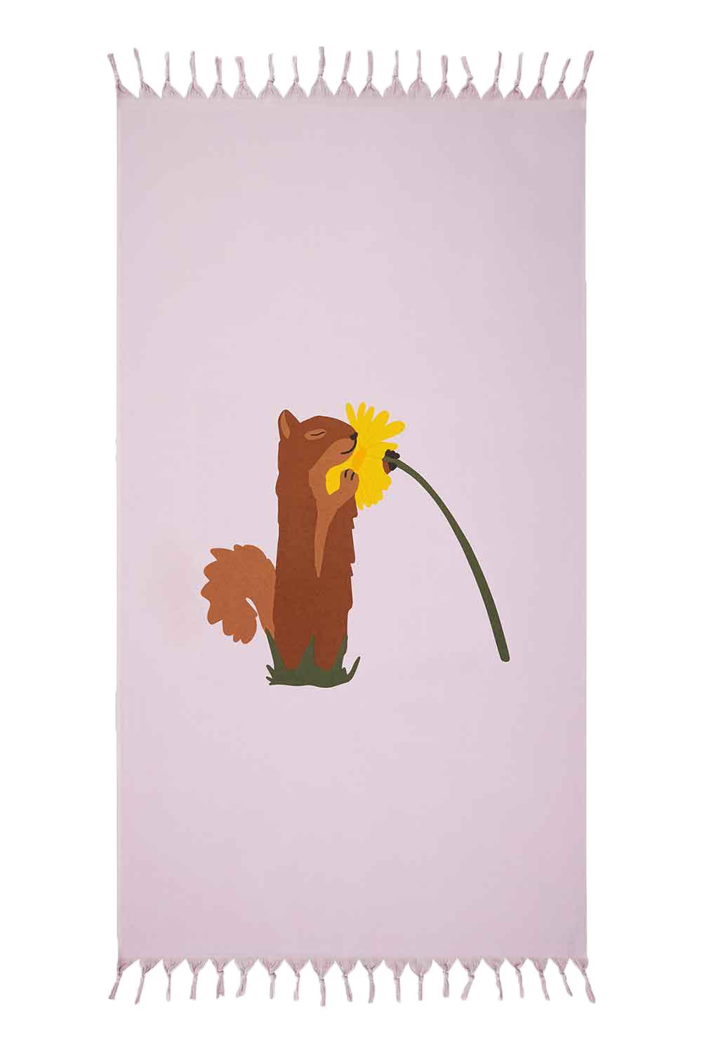 WWF Market-Çiçek ve Sincap Havlu Peştamal - Lila-Plaj Havlusu-1-Milagron.com