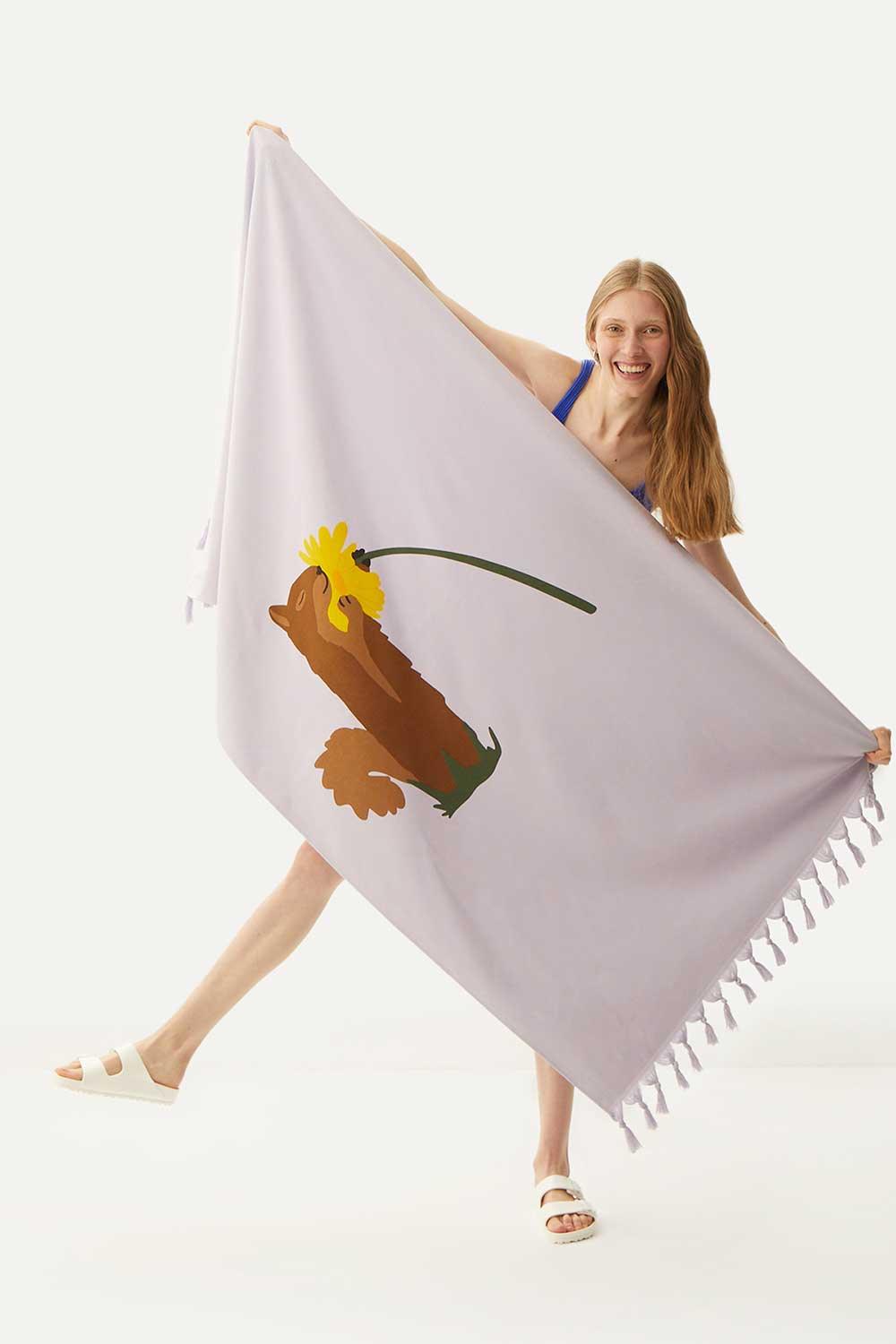 WWF Market-Çiçek ve Sincap Havlu Peştamal - Lila-Plaj Havlusu-2-Milagron.com