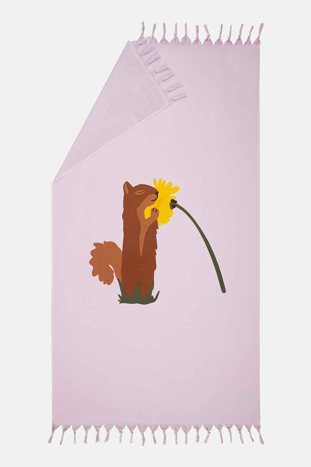 WWF Market-Çiçek ve Sincap Havlu Peştamal - Lila-Plaj Havlusu-3-Milagron.com