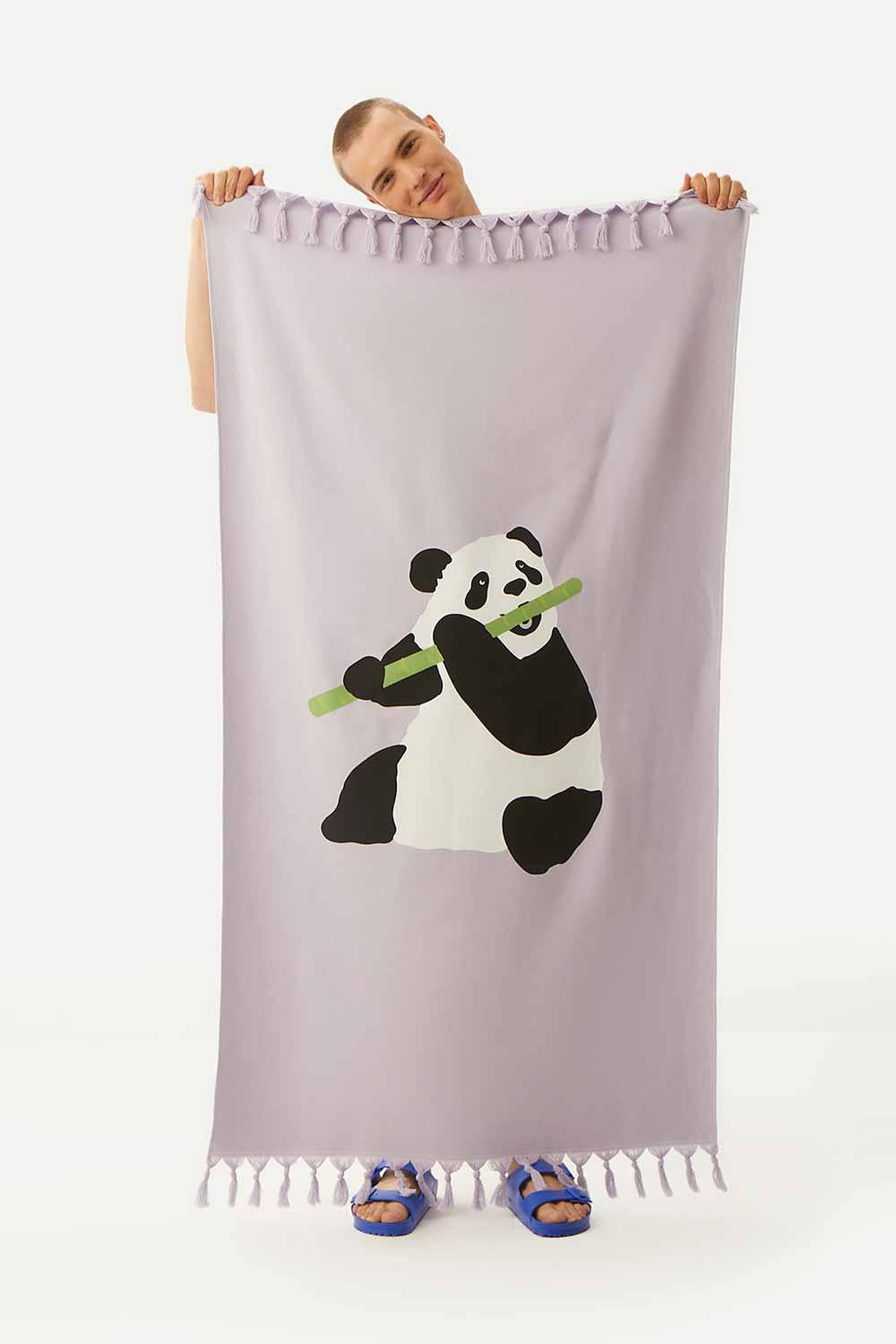 WWF Market-Giant Panda Havlu Peştamal - Lila-Plaj Havlusu-4-Milagron.com