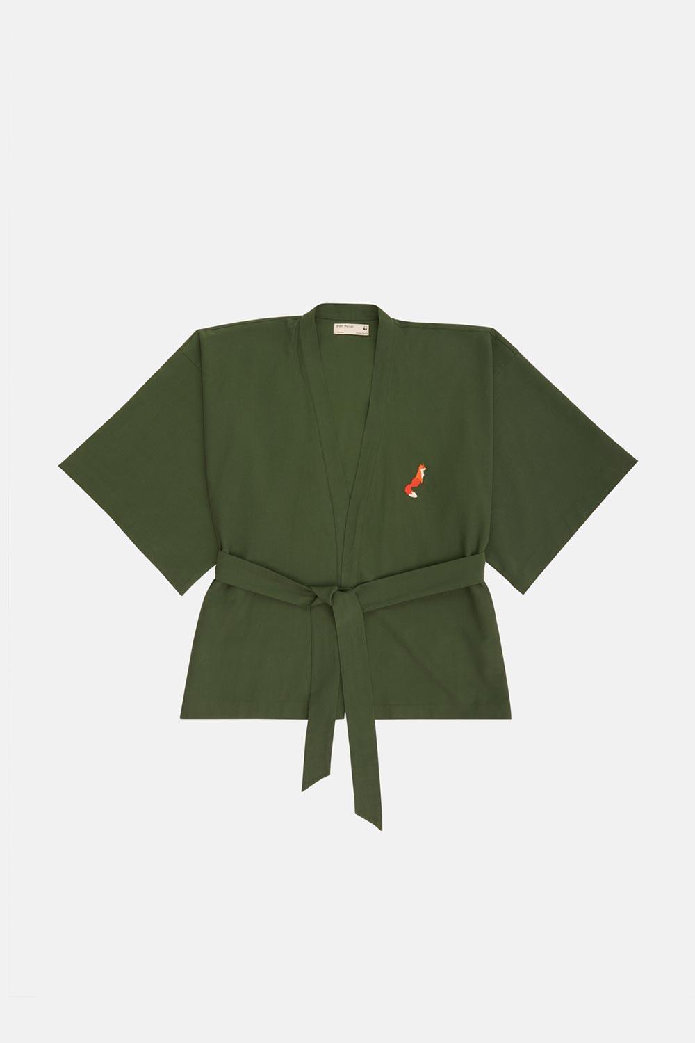 WWF Market-Kızıl Tilki Kısa Kollu TENCEL™ Kimono - Haki-Kimono-1-Milagron.com