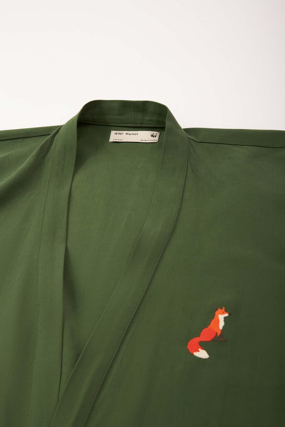 WWF Market-Kızıl Tilki Kısa Kollu TENCEL™ Kimono - Haki-Kimono-3-Milagron.com