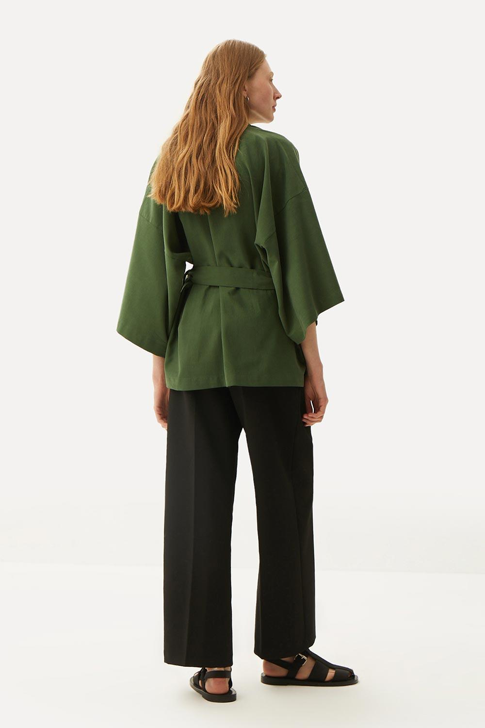 WWF Market-Kızıl Tilki Kısa Kollu TENCEL™ Kimono - Haki-Kimono-7-Milagron.com