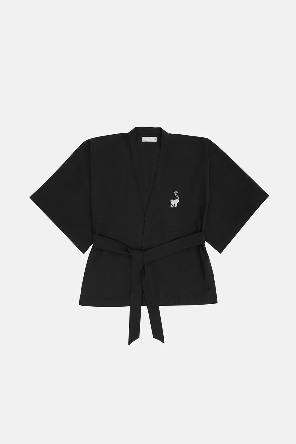 WWF Market-Lemur Kısa Kollu TENCEL™ Kimono - Siyah-Kimono-1-Milagron.com