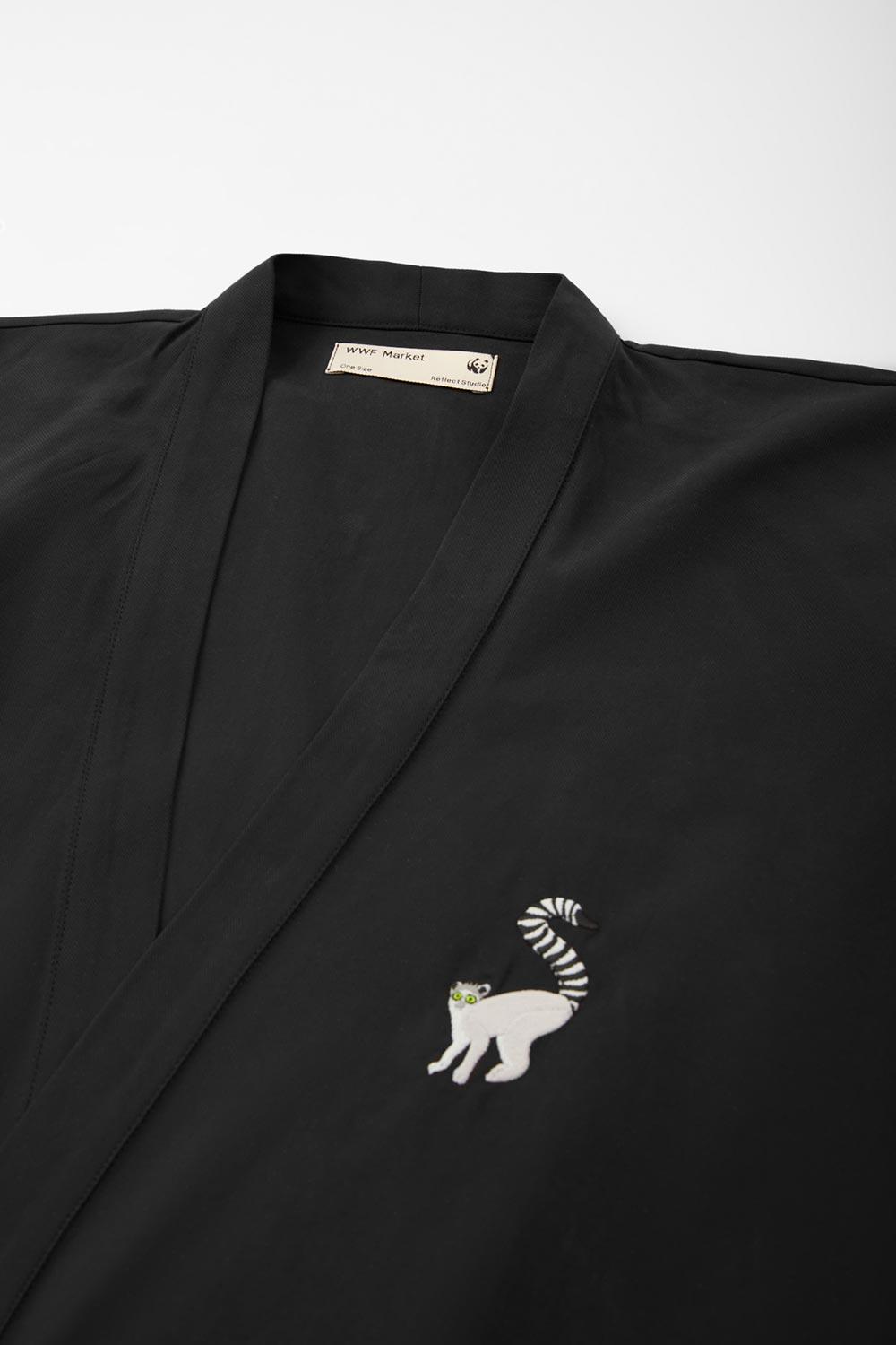 WWF Market-Lemur Kısa Kollu TENCEL™ Kimono - Siyah-Kimono-3-Milagron.com