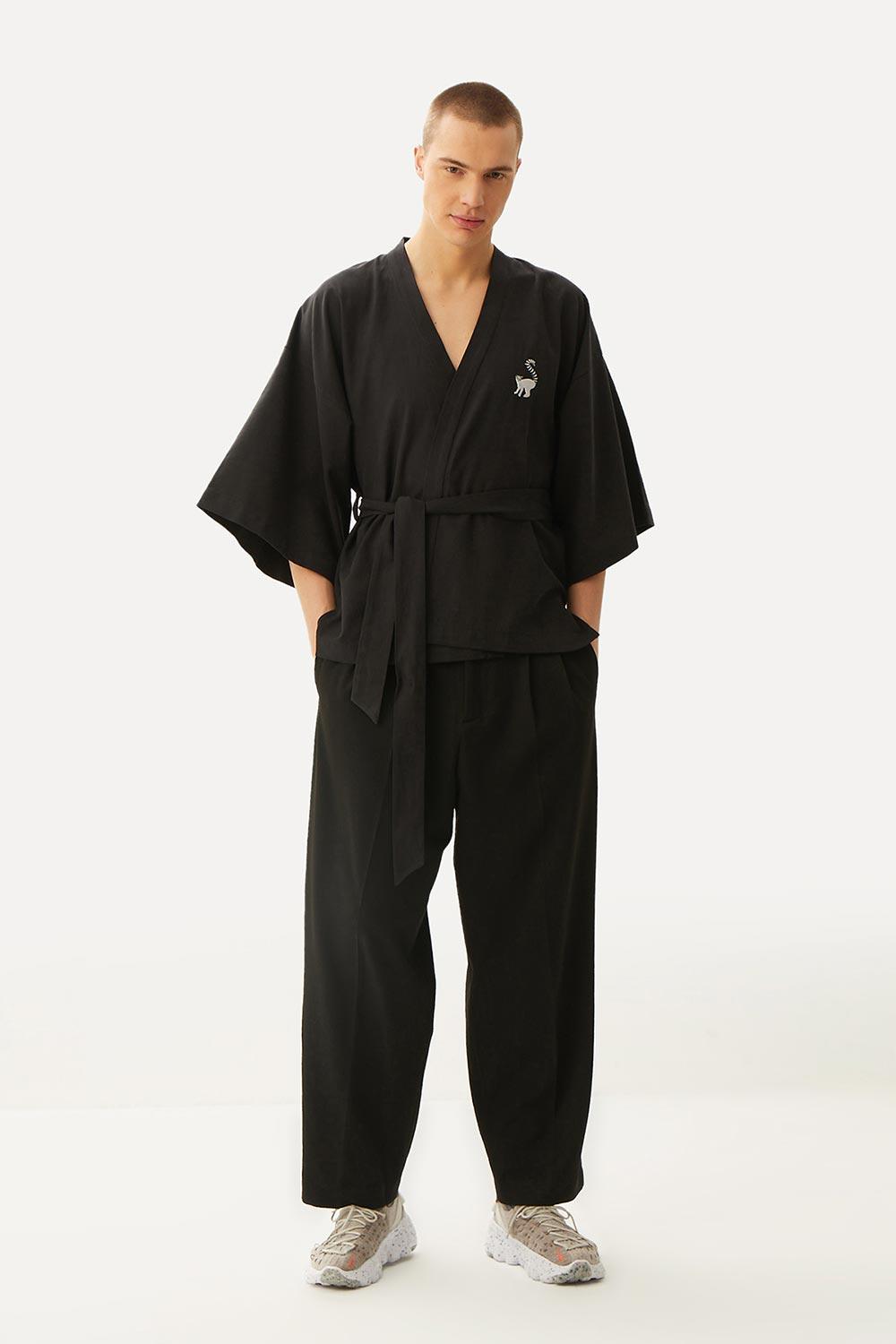 WWF Market-Lemur Kısa Kollu TENCEL™ Kimono - Siyah-Kimono-5-Milagron.com