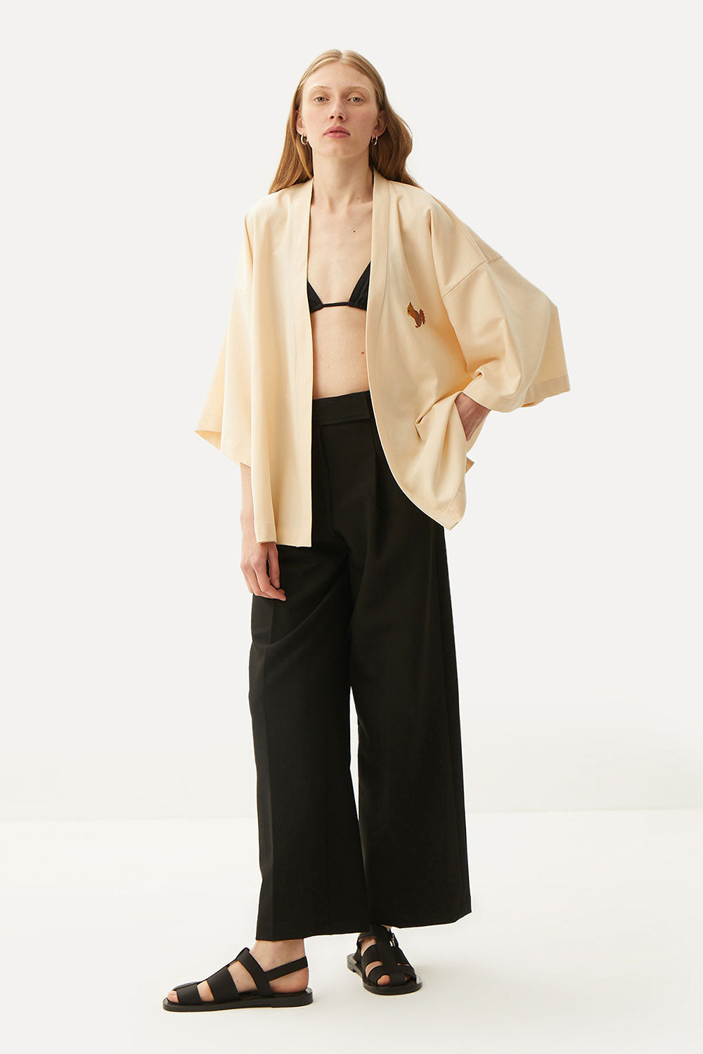 WWF Market-Sincap Kısa Kollu TENCEL™ Kimono - Bej-Kimono-6-Milagron.com