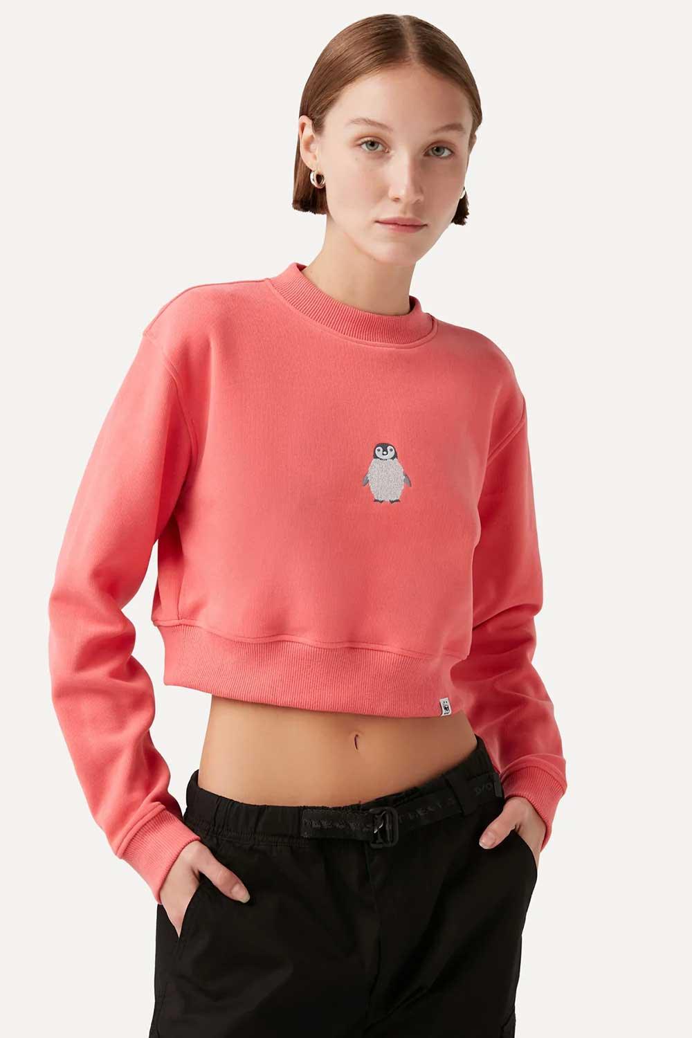 WWF Market-Yavru İmparator Penguen Crop Sweatshirt - Pembe-Sweatshirts & Hoodies-2-Milagron.com