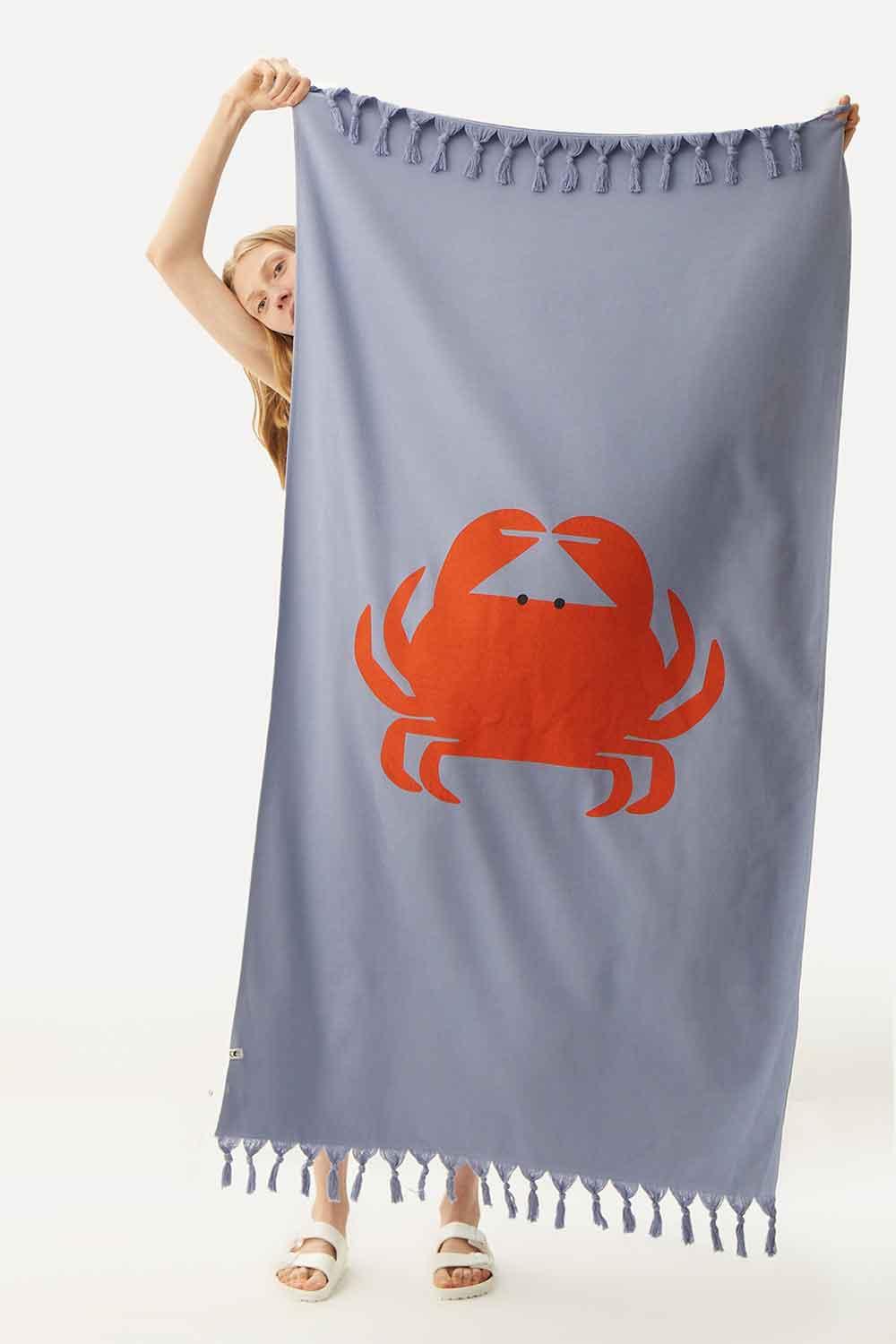 WWF Market-Yengeç Havlu Peştamal - Mavi-Plaj Havlusu-2-Milagron.com