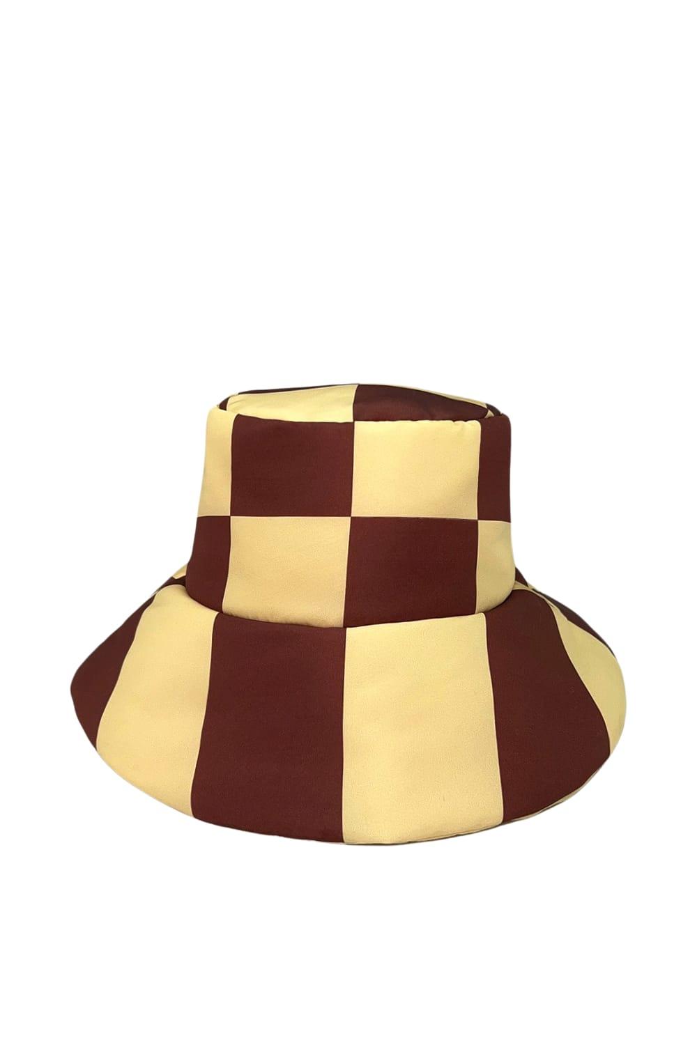 Wayt-Cosmic Distortion Kahve & Sarı Dama Desenli Şişme Şapka-Bucket Hat-1-Milagron.com