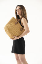 Fermuarlı Hasır Omuz Çantası Camel - 1