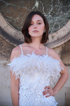 Beyaz Payetli Boa Otrişli Midi Boy Elbise Ariel - 3