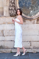 Beyaz Payetli Boa Otrişli Midi Boy Elbise Ariel - 5