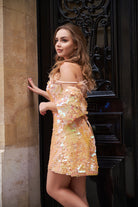 Dore Şeftali Payetli Elbise Ve Bolero Takım Luna - 4