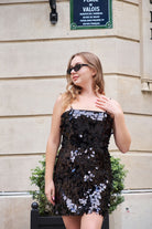 Siyah Otriş Detaylı Payet Elbise Luna - 1