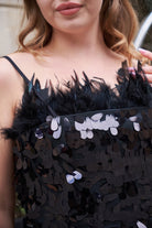 Siyah Otriş Detaylı Payet Elbise Luna - 5