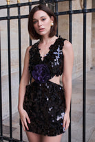 Siyah Payetli Mini Elbise Hailey - 0