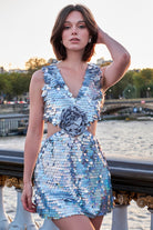 Gri Hologram Payetli Mini Elbise Hailey - 0