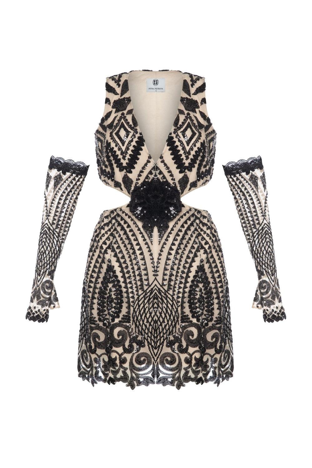 Kendal Payetli Eldivenli Elbise - 1