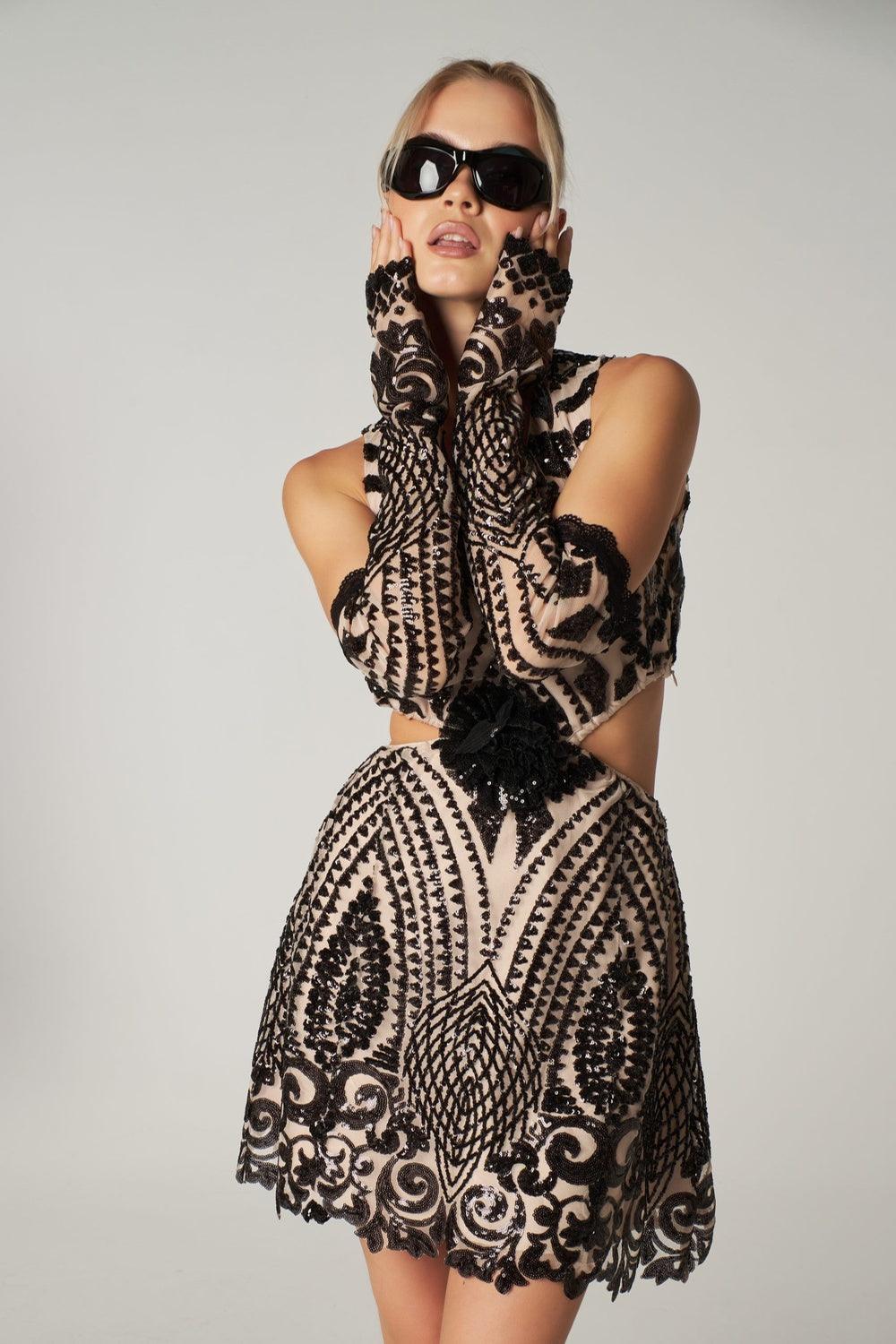 Kendal Payetli Eldivenli Elbise - 4