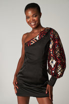 Siyah Tek Omuzlu Payet Kollu Elbise Venus - 0