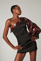 Siyah Tek Omuzlu Payet Kollu Elbise Venus - 3